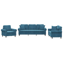 3-delige Loungeset met kussens fluweel blauw Blauw met kussens