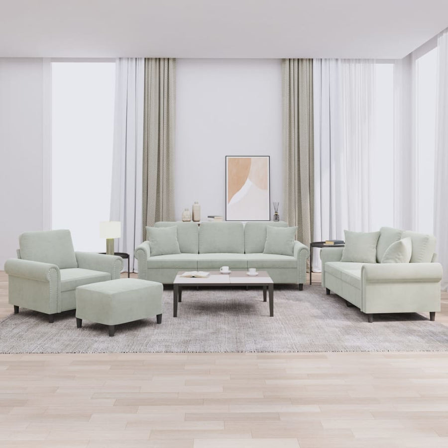 4-delige Loungeset met kussens fluweel lichtgrijs