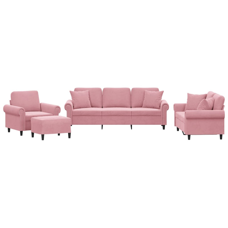 4-delige Loungeset met kussens fluweel roze