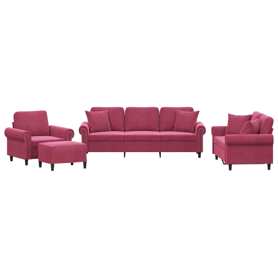 4-delige Loungeset met kussens fluweel wijnrood