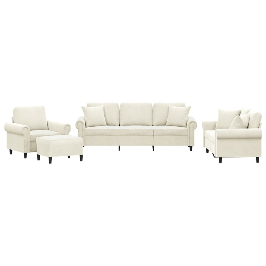 4-delige Loungeset met kussens fluweel crèmekleurig