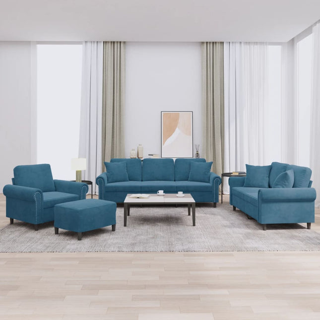 4-delige Loungeset met kussens fluweel blauw