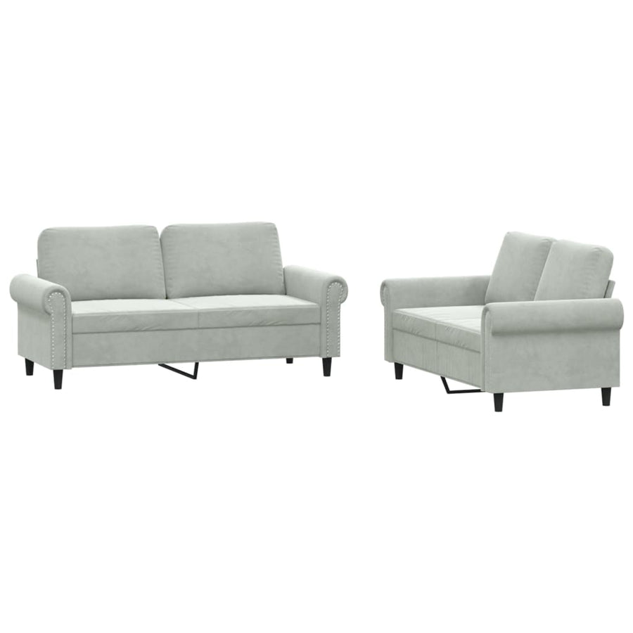 2-delige Loungeset met kussens fluweel lichtgrijs Lichtgrijs met kussens