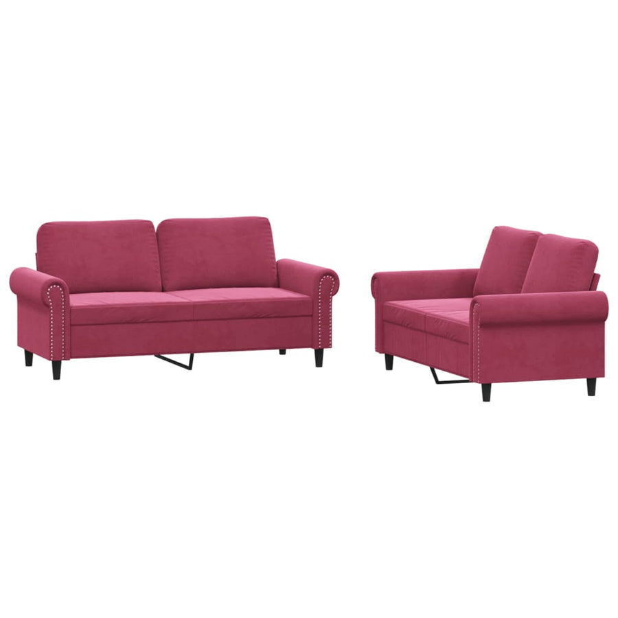 2-delige Loungeset met kussens fluweel wijnrood Wijnrood met kussens