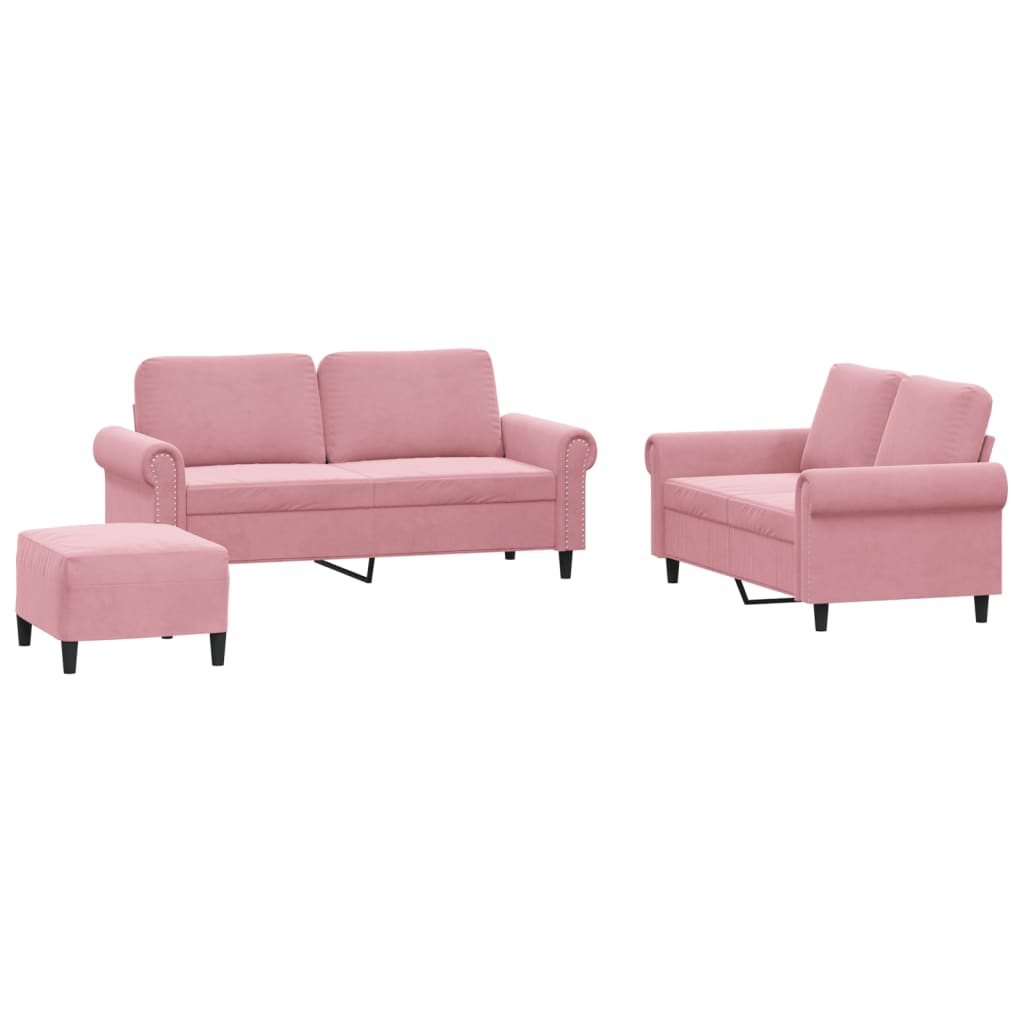 3-delige Loungeset met kussens fluweel roze