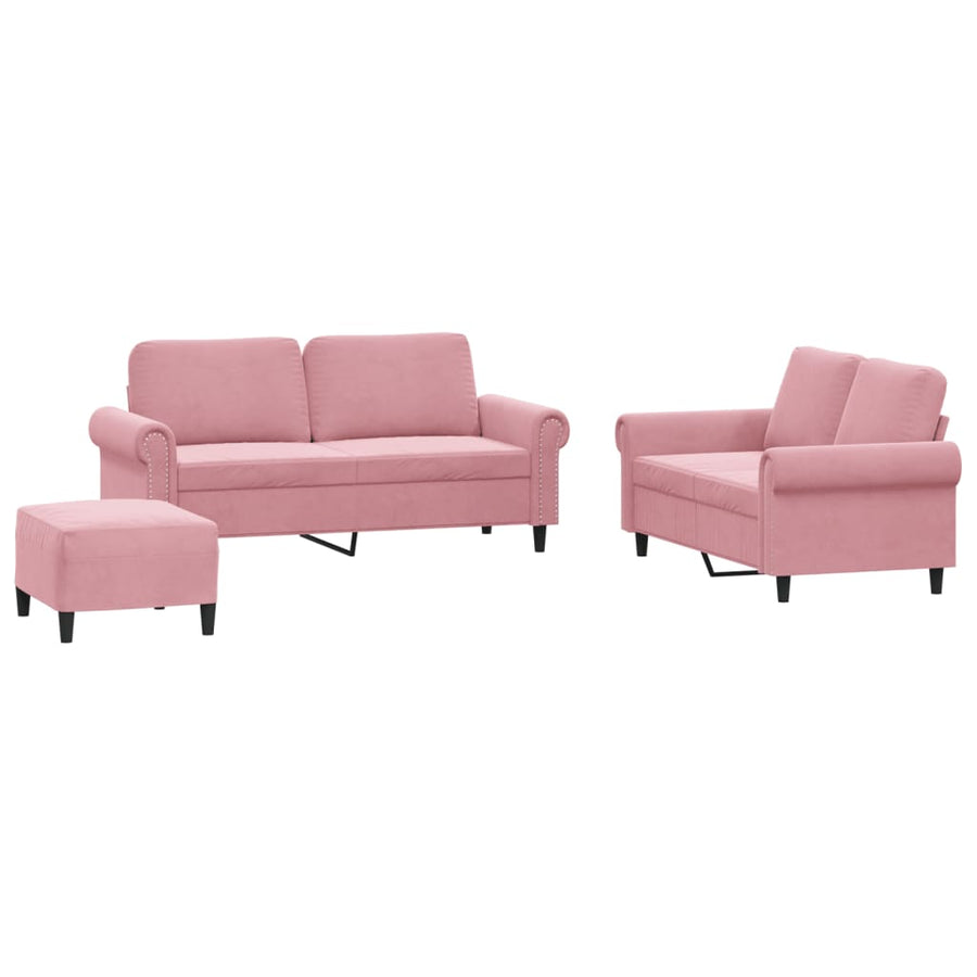 3-delige Loungeset met kussens fluweel roze