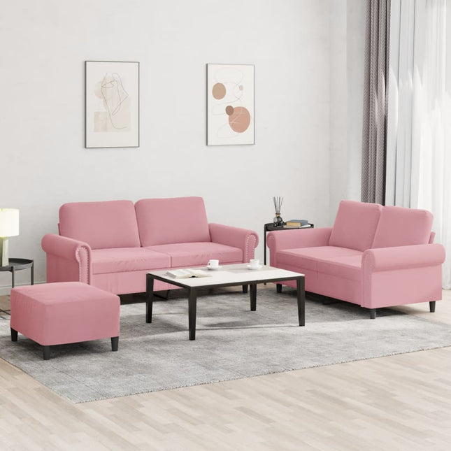 3-delige Loungeset met kussens fluweel roze