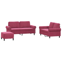 3-delige Loungeset met kussens fluweel wijnrood