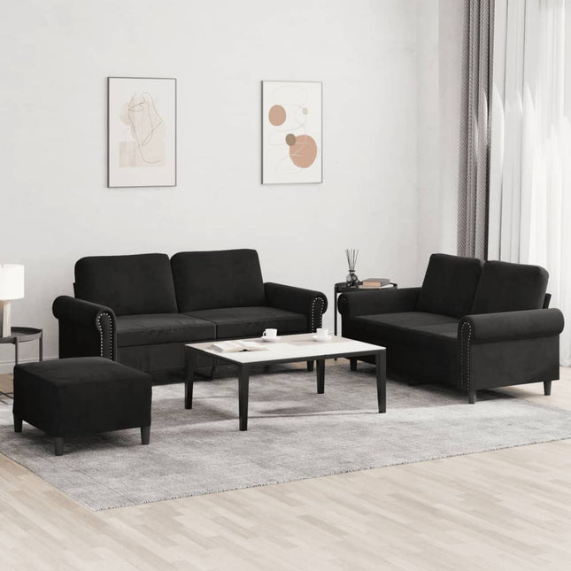 3-delige Loungeset met kussens fluweel zwart