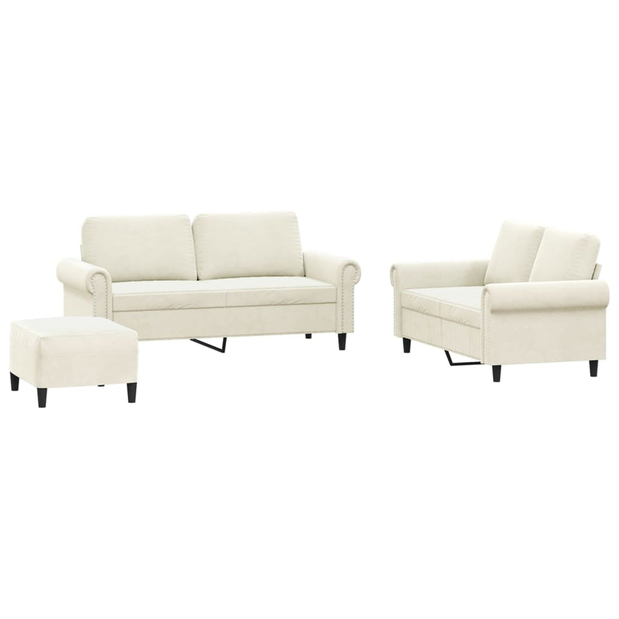 3-delige Loungeset met kussens fluweel crèmekleurig