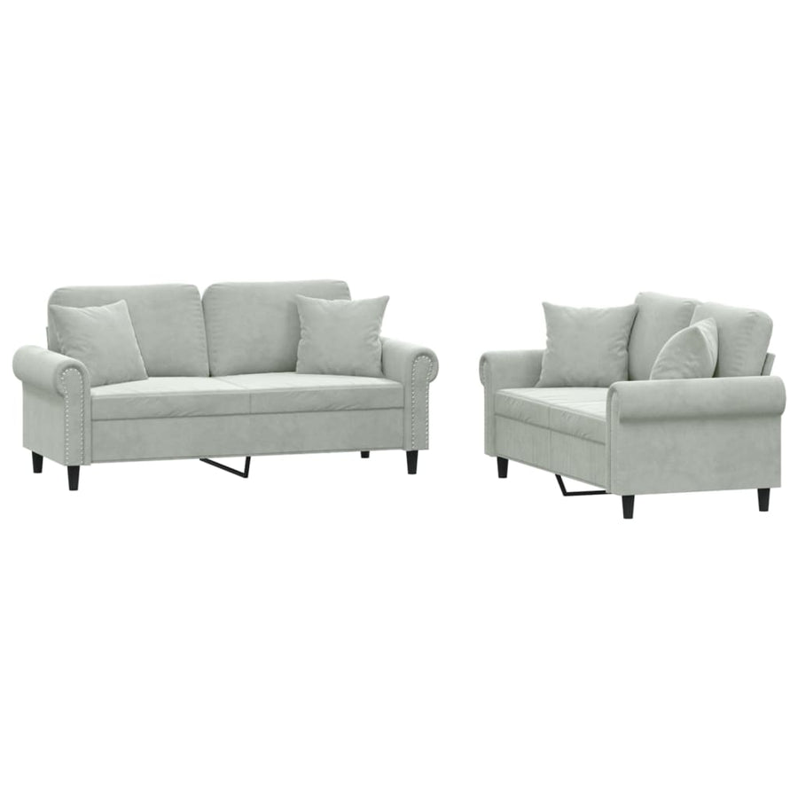 2-Delige Loungeset Fluweel Lichtgrijs met kussens