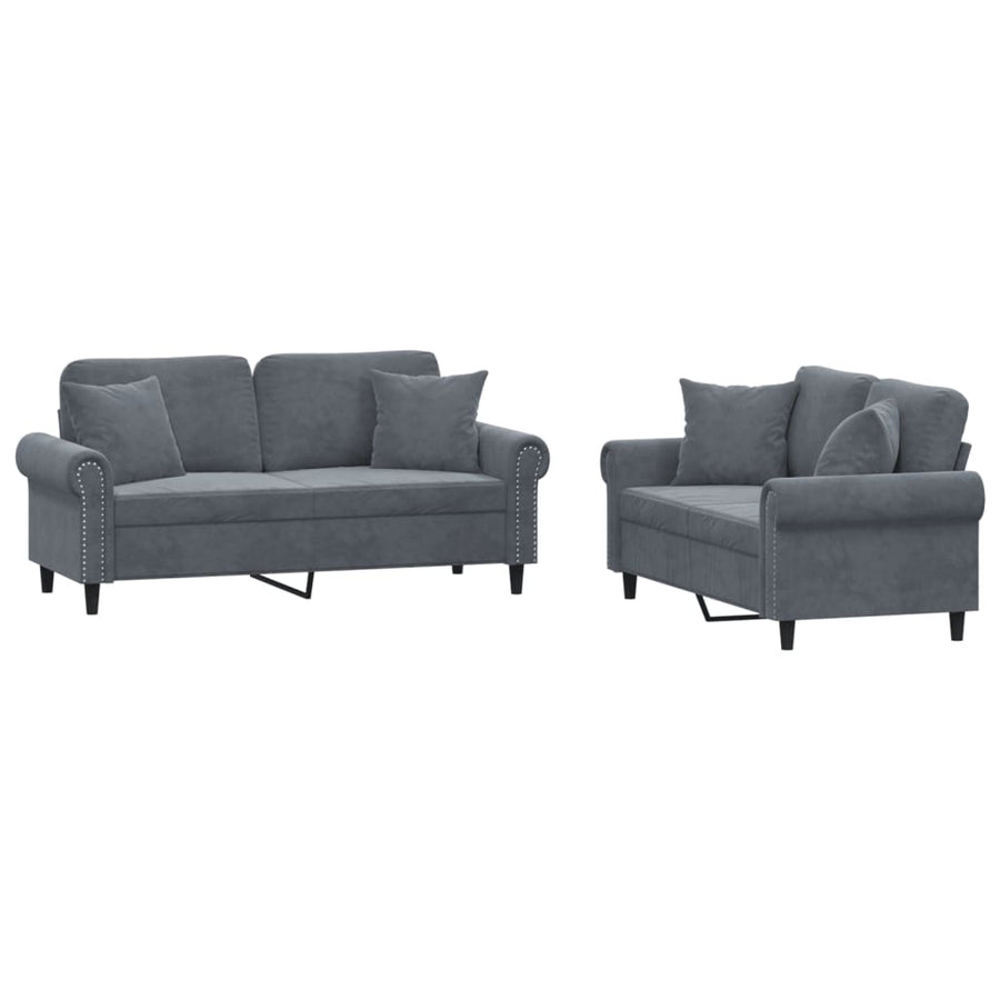 2-delige Loungeset met kussens fluweel donkergrijs Donkergrijs met kussens