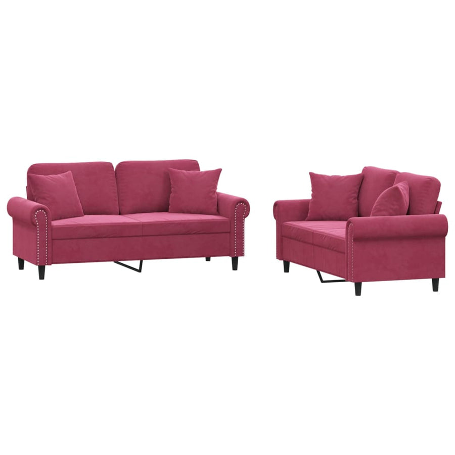 2-Delige Loungeset Fluweel Wijnrood met kussens
