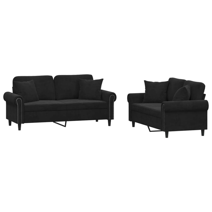 2-delige Loungeset met kussens fluweel zwart Zwart met kussens