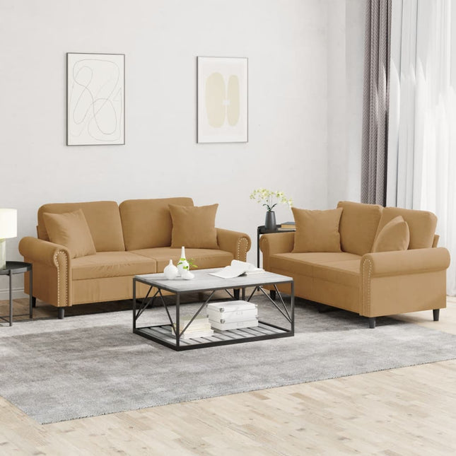 2-delige Loungeset met kussens fluweel bruin Bruin met kussens