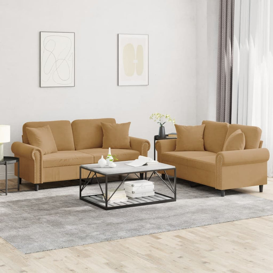 2-delige Loungeset met kussens fluweel bruin