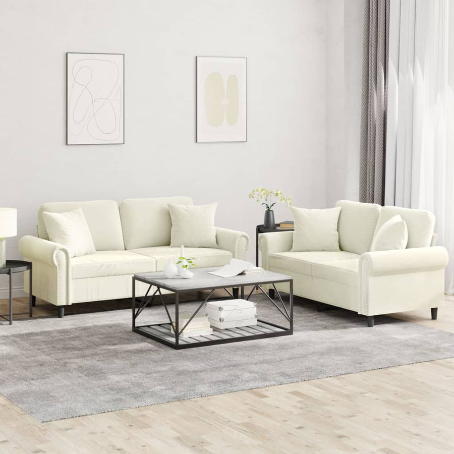 2-Delige Loungeset Fluweel Kleurig Crème met kussens