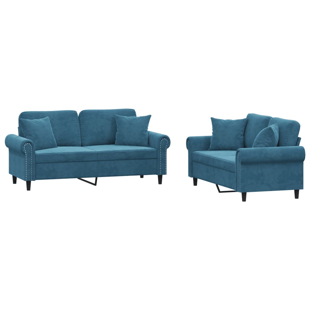 2-delige Loungeset met kussens fluweel blauw Blauw met kussens