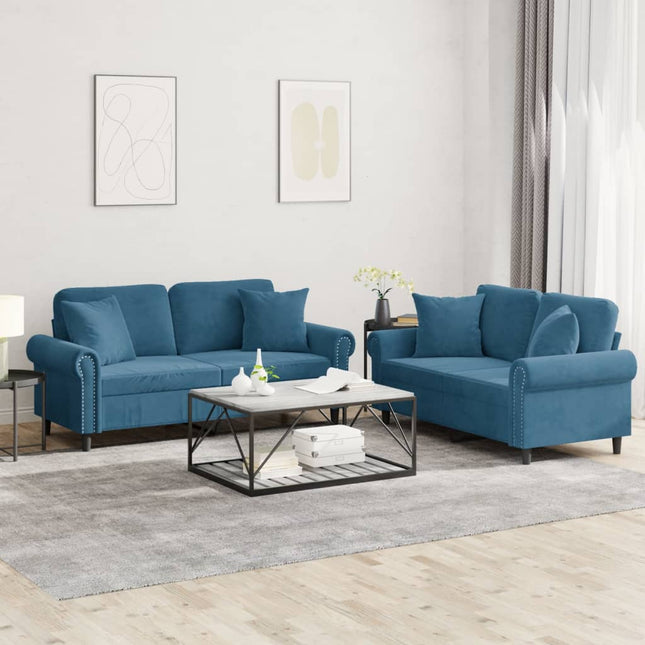 2-delige Loungeset met kussens fluweel blauw Blauw met kussens