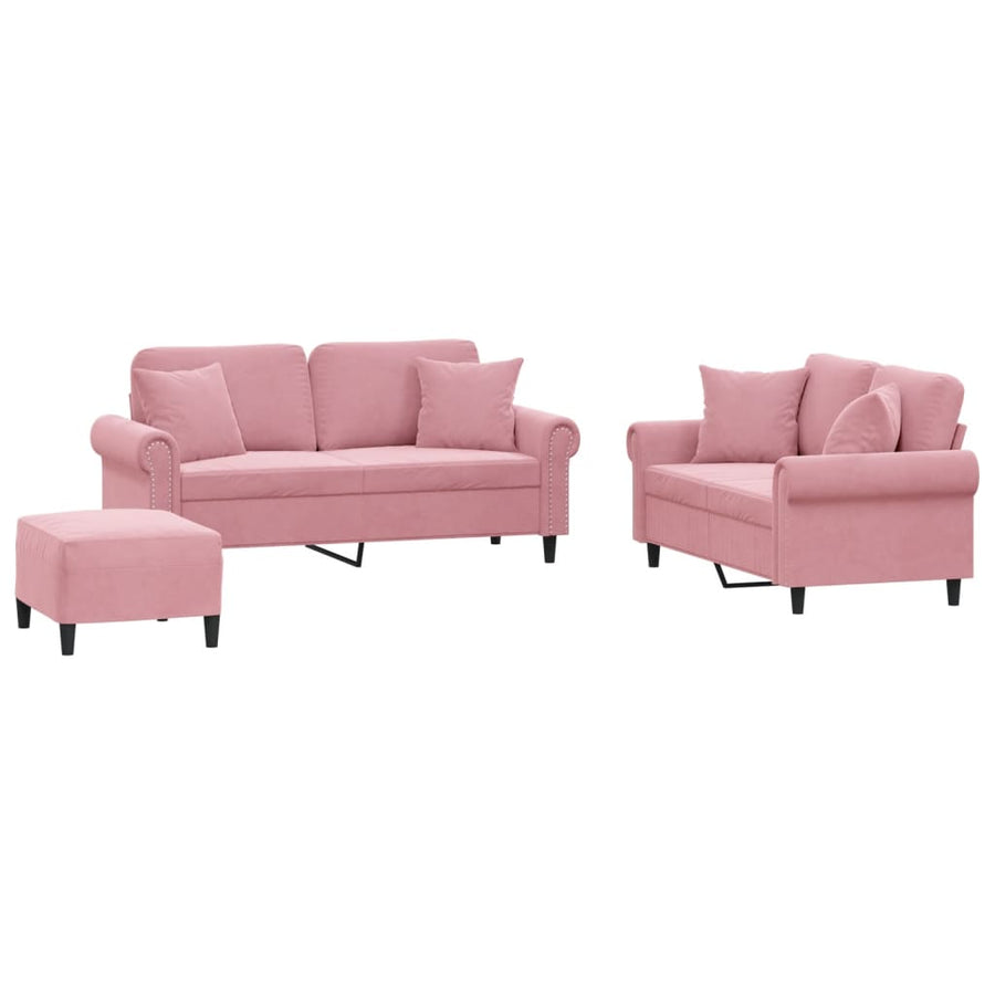 3-delige Loungeset met kussens fluweel roze