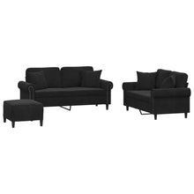 3-delige Loungeset met kussens fluweel zwart