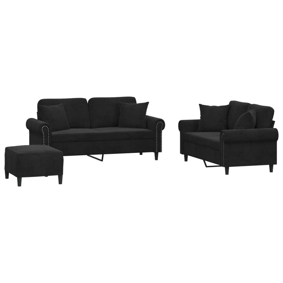 3-delige Loungeset met kussens fluweel zwart