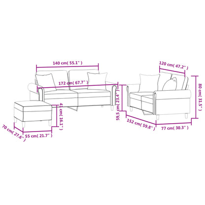 3-delige Loungeset met kussens fluweel bruin