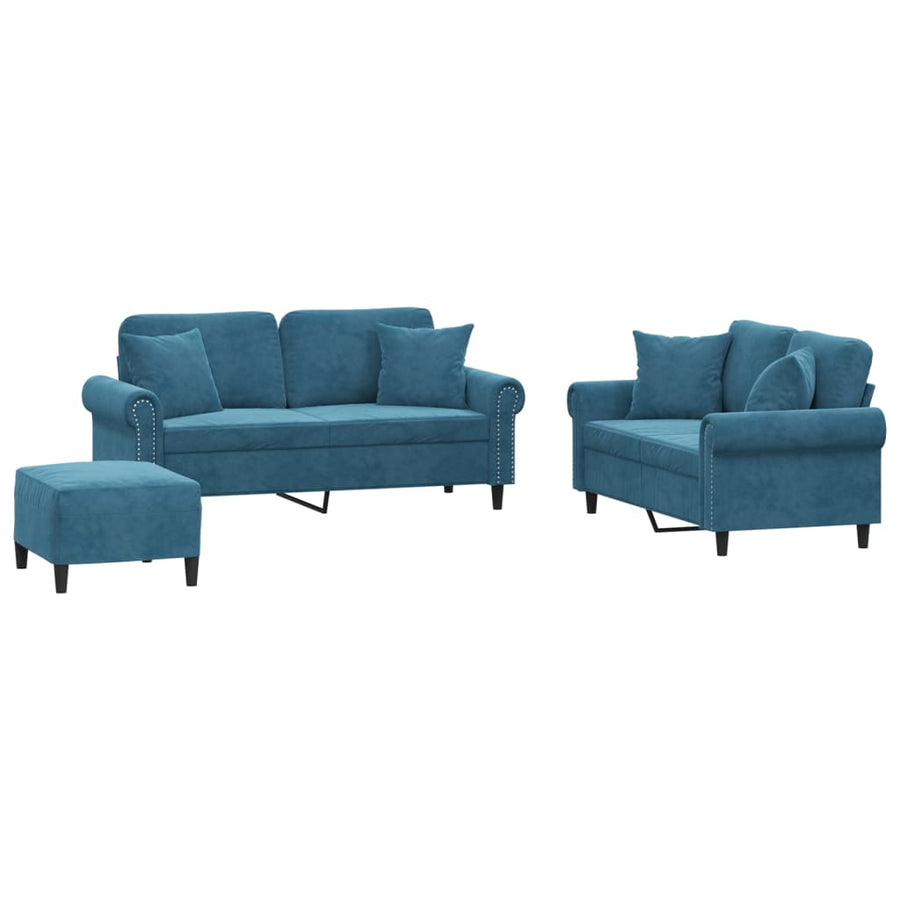 3-delige Loungeset met kussens fluweel blauw