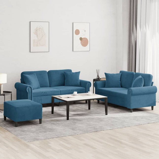 3-delige Loungeset met kussens fluweel blauw