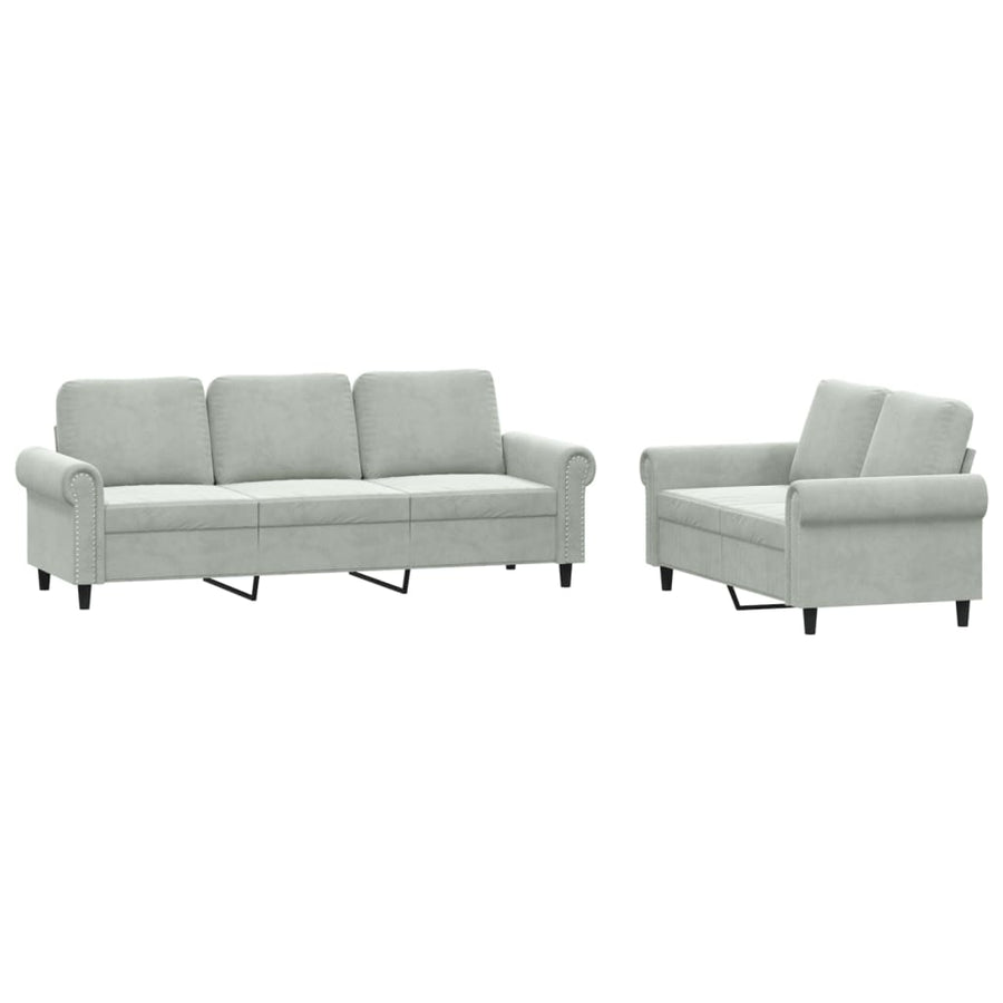 2-delige Loungeset met kussens fluweel lichtgrijs Lichtgrijs met kussens