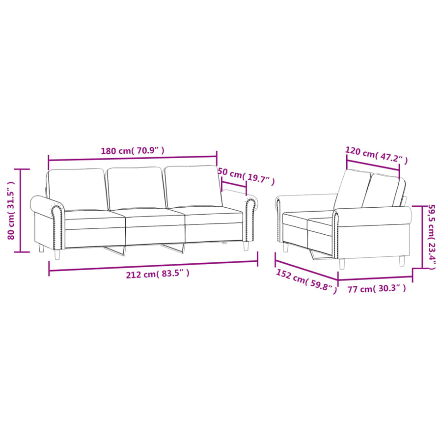 2-delige Loungeset met kussens fluweel lichtgrijs Lichtgrijs met kussens