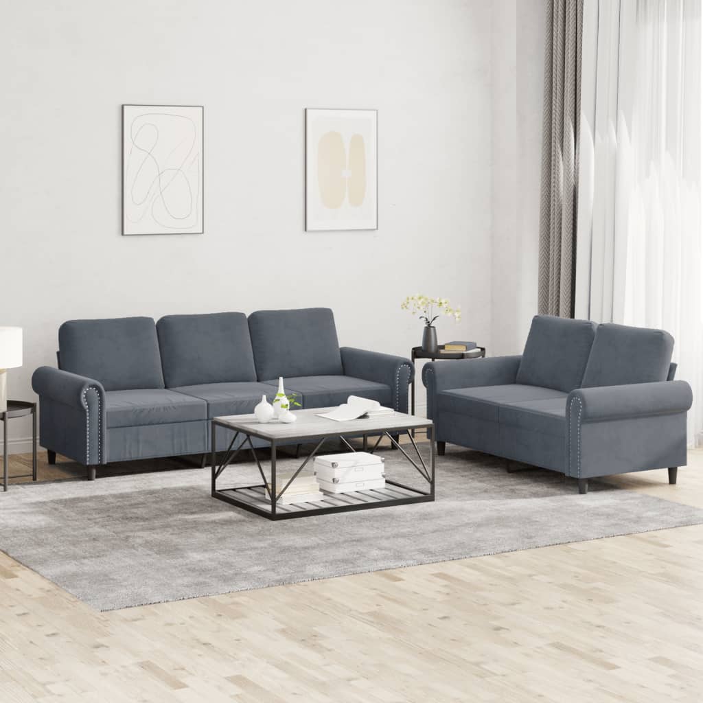 2-Delige Loungeset Fluweel Donkergrijs met kussens