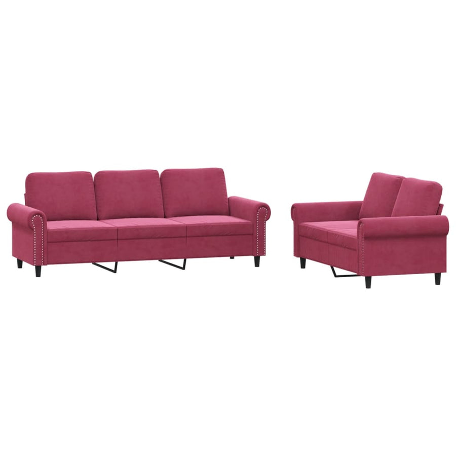 2-delige Loungeset met kussens fluweel wijnrood Wijnrood met kussens