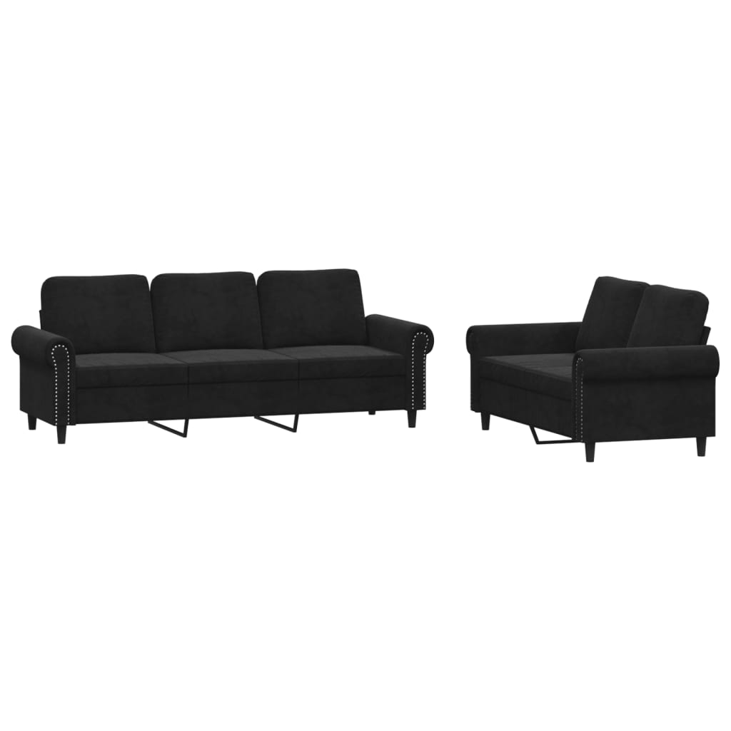 2-Delige Loungeset Fluweel Zwart met kussens