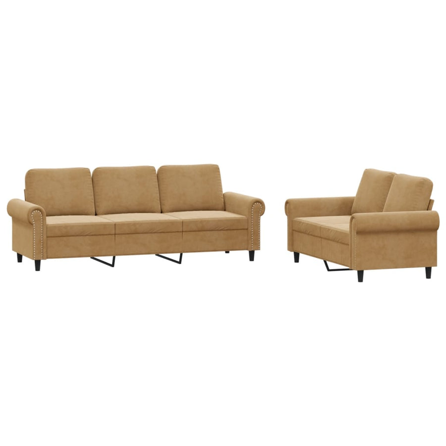 2-Delige Loungeset Fluweel Bruin met kussens