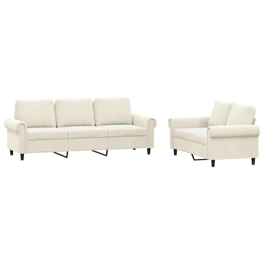 2-delige Loungeset met kussens fluweel crèmekleurig Crème met kussens