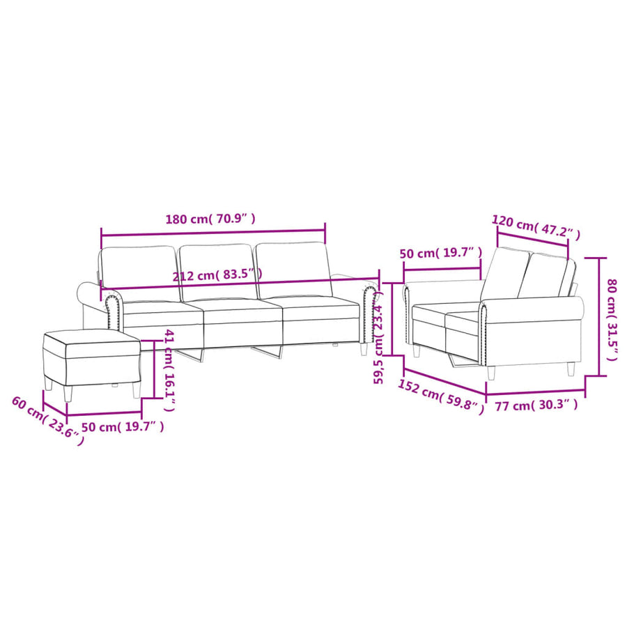 3-delige Loungeset met kussens fluweel zwart Zwart