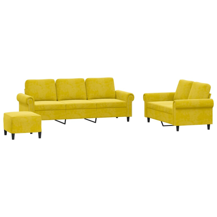 3-delige Loungeset met kussens fluweel geel