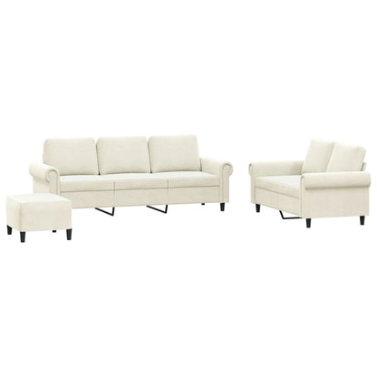 3-delige Loungeset met kussens fluweel crèmekleurig