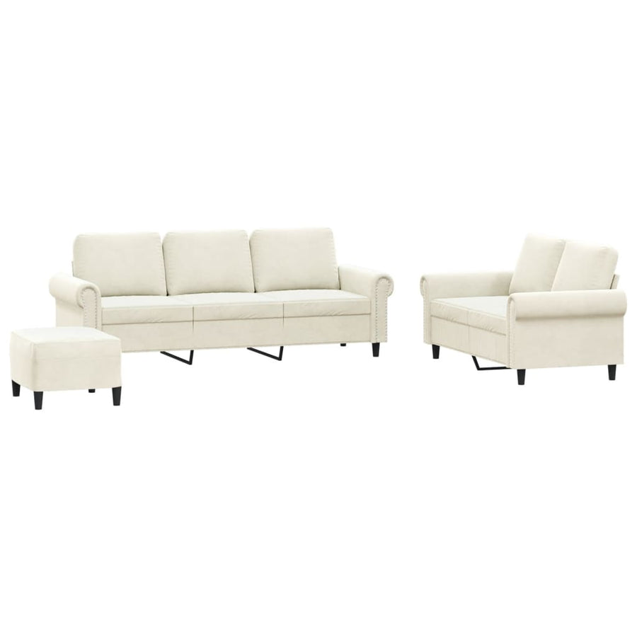 3-delige Loungeset met kussens fluweel crèmekleurig