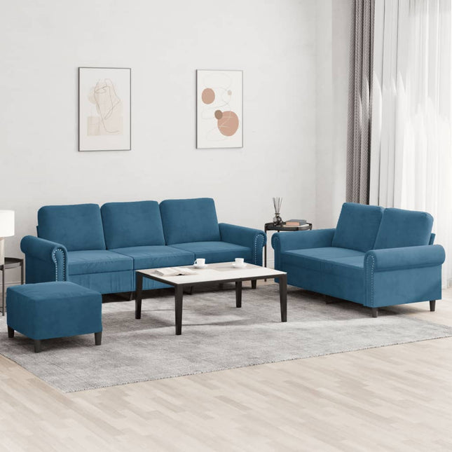 3-delige Loungeset met kussens fluweel blauw