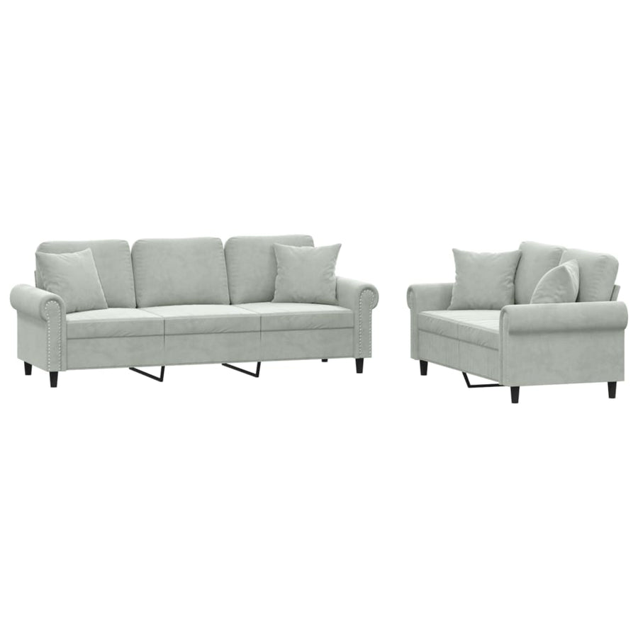 2-Delige Loungeset Fluweel Lichtgrijs met kussens
