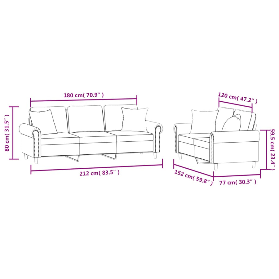 2-delige Loungeset met kussens fluweel donkergrijs Donkergrijs met kussens