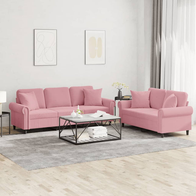 2-Delige Loungeset Fluweel Roze met kussens