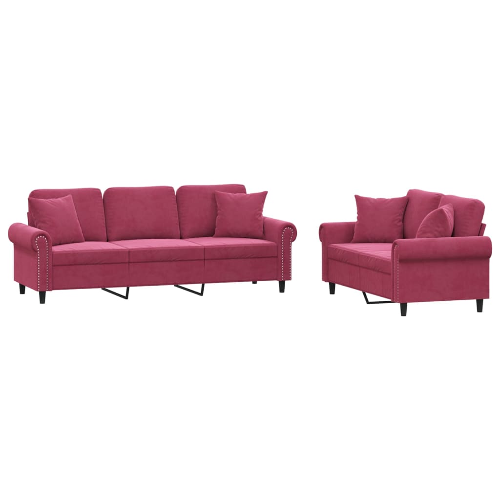 2-Delige Loungeset Fluweel Wijnrood met kussens
