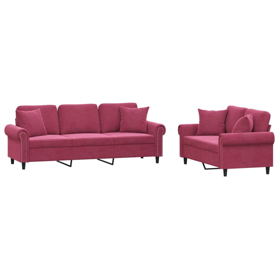 2-Delige Loungeset Fluweel Wijnrood met kussens