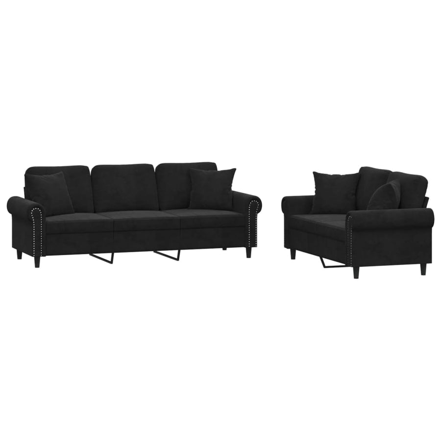 2-delige Loungeset met kussens fluweel zwart Zwart met kussens