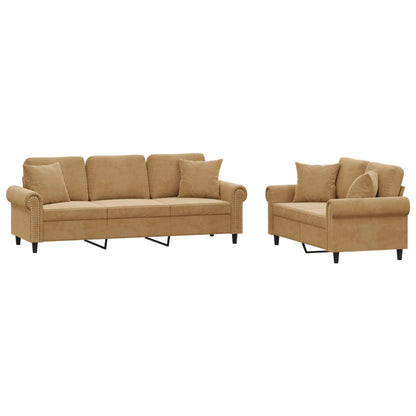 2-delige Loungeset met kussens fluweel bruin Bruin met kussens