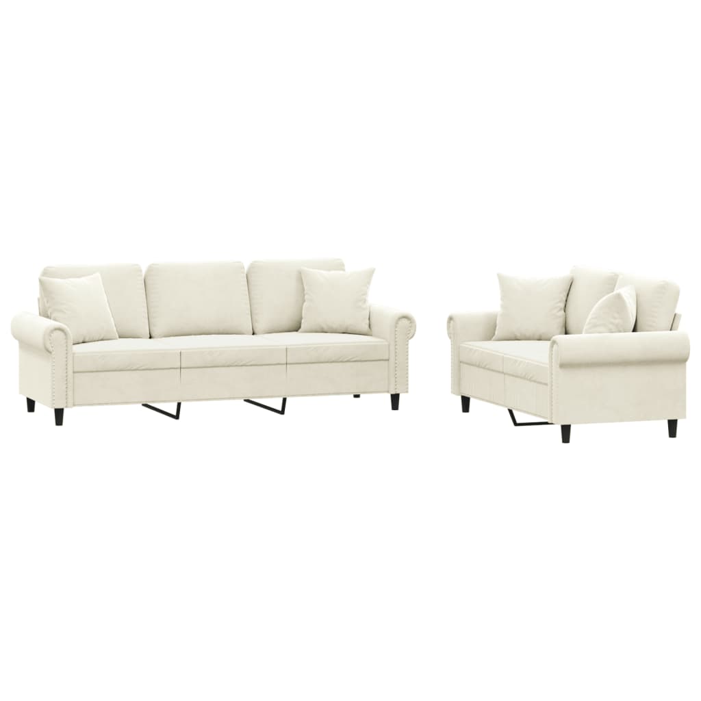 2-Delige Loungeset Fluweel Kleurig Crème met kussens