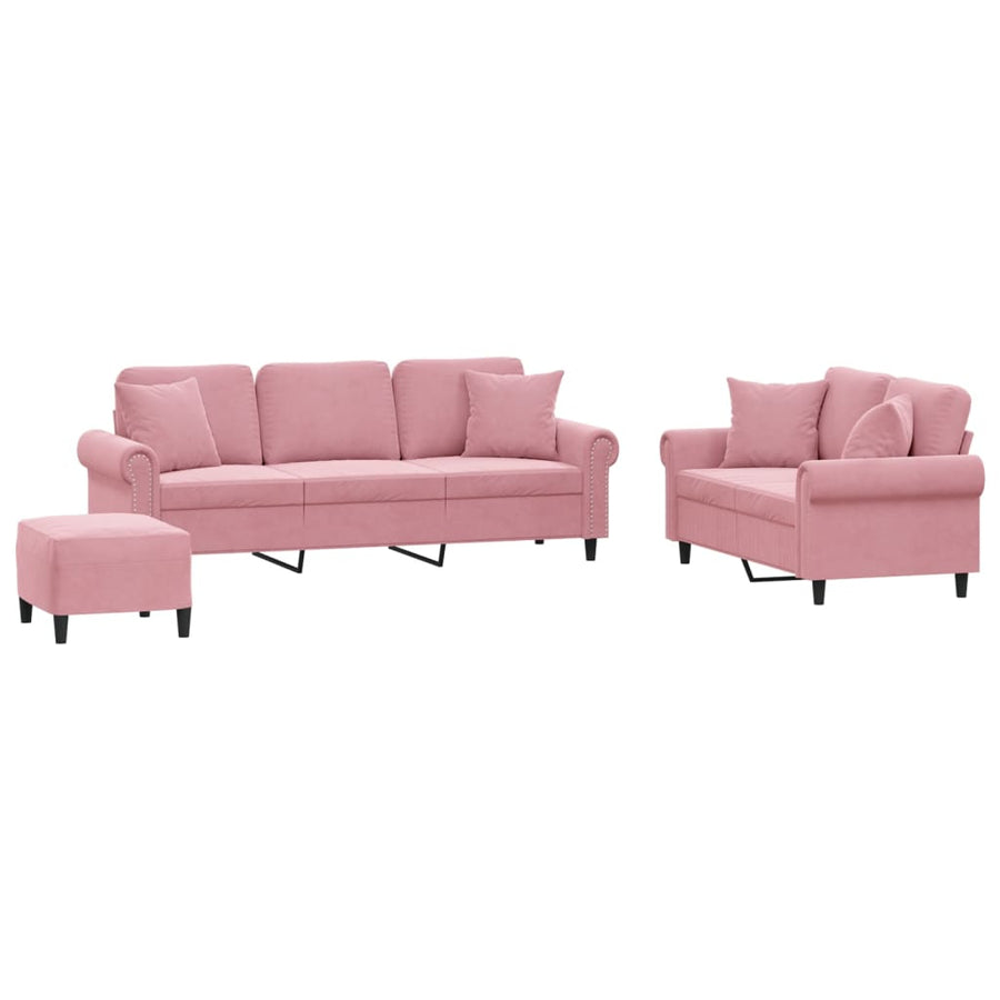 3-delige Loungeset met kussens fluweel roze